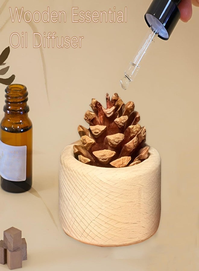 SAMIQU Wooden Essential Oil Diffuser - Beech Wood Aromatherapy Diffuser with Natural Pine Cone, Small Cylinder Passive Diffuser for Home, Office, Car, Wardrobe, Yoga Hall, and SPA - Image 2